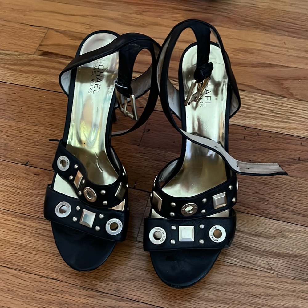 Michael kors leather high heel pumps with ankle straps  4-1/2 inch heel